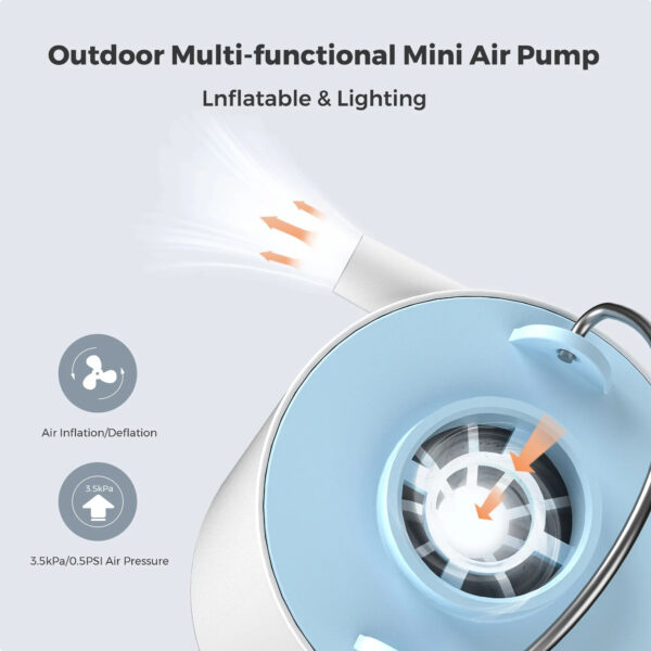 Mini Luftpumpe tragbar weiss | Wiederaufladbare elektrische Luftpumpe inkl. Camping-Licht – Bild 2