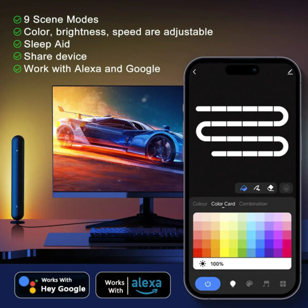 Smart LED Lightbar 2 Stk. | Gaming Lampe funktioniert mit Alexa und Google Assistant – Bild 2