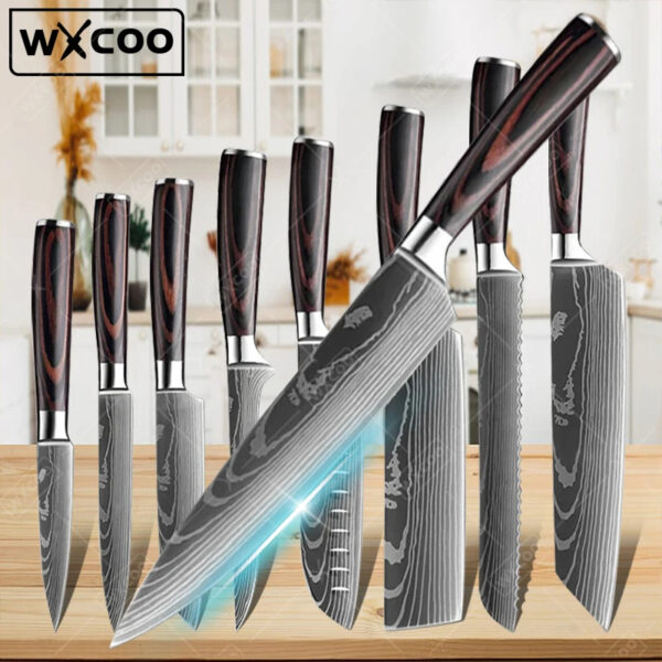 Japanisches Küchenmesser Set aus Damaskus-Stahl  | Hochwertiges & scharfes Messerset – Bild 2
