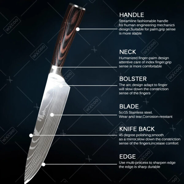 Japanisches Küchenmesser Set aus Damaskus-Stahl  | Hochwertiges & scharfes Messerset – Bild 4