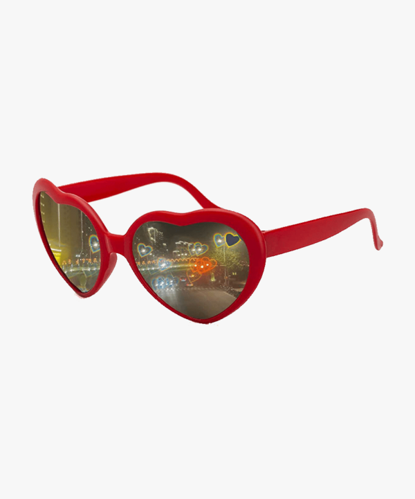 Brille mit Herz Effekt in Rot | 3D Herz Effekt Sonnenbrille | Brille mit Herz-Hologramm