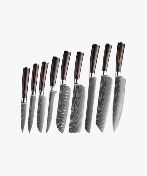 Japanisches Küchenmesser Set aus Damaskus-Stahl  | Hochwertiges & scharfes Messerset