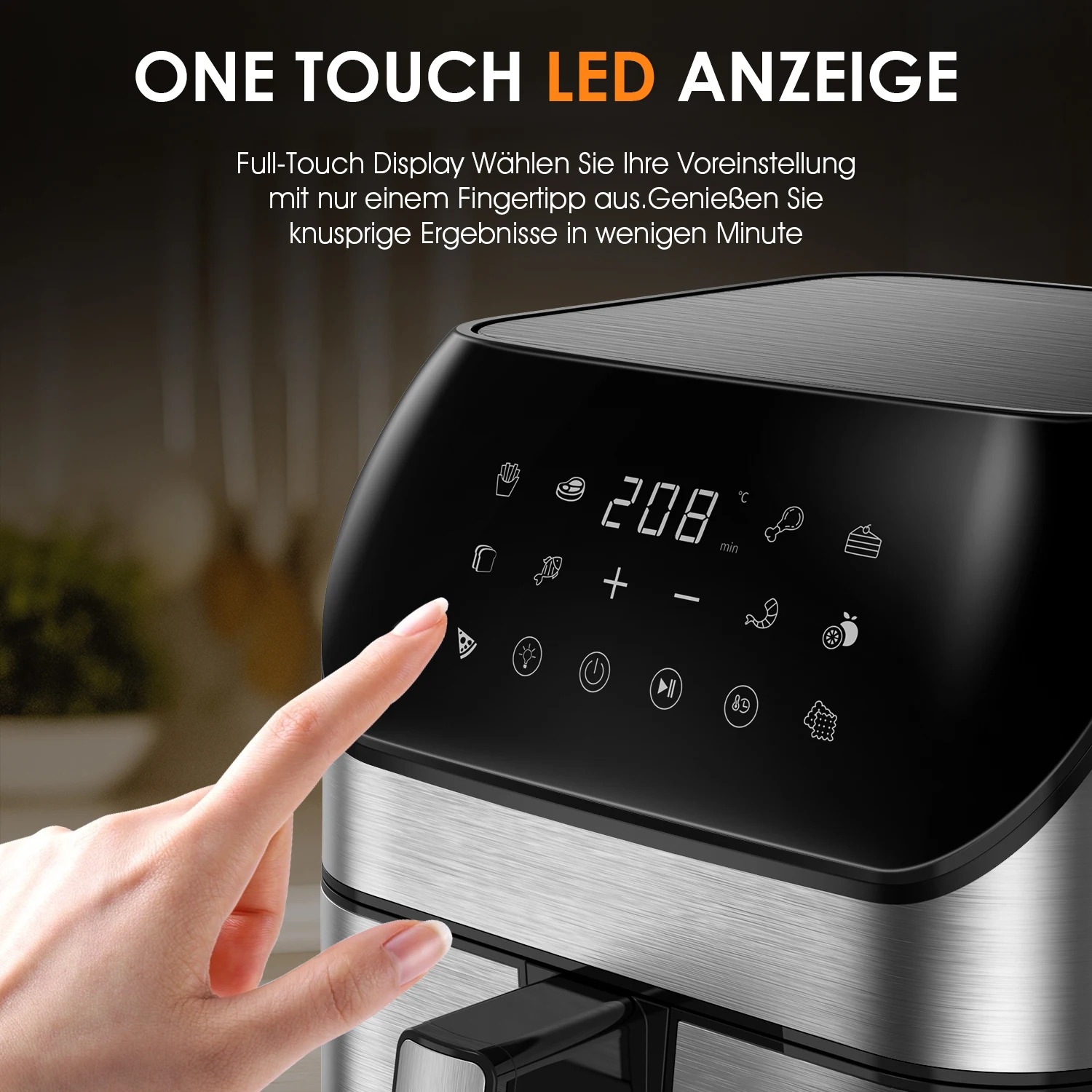 Heißluftfritteuse 6 L | Air Fryer mit 10 Modi, Touch-Funktion & 60-Minuten-Timer 2 Heißluftfritteuse 6 L | Air Fryer mit 10 Modi, Touch-Funktion & 60-Minuten-Timer – Bild 2