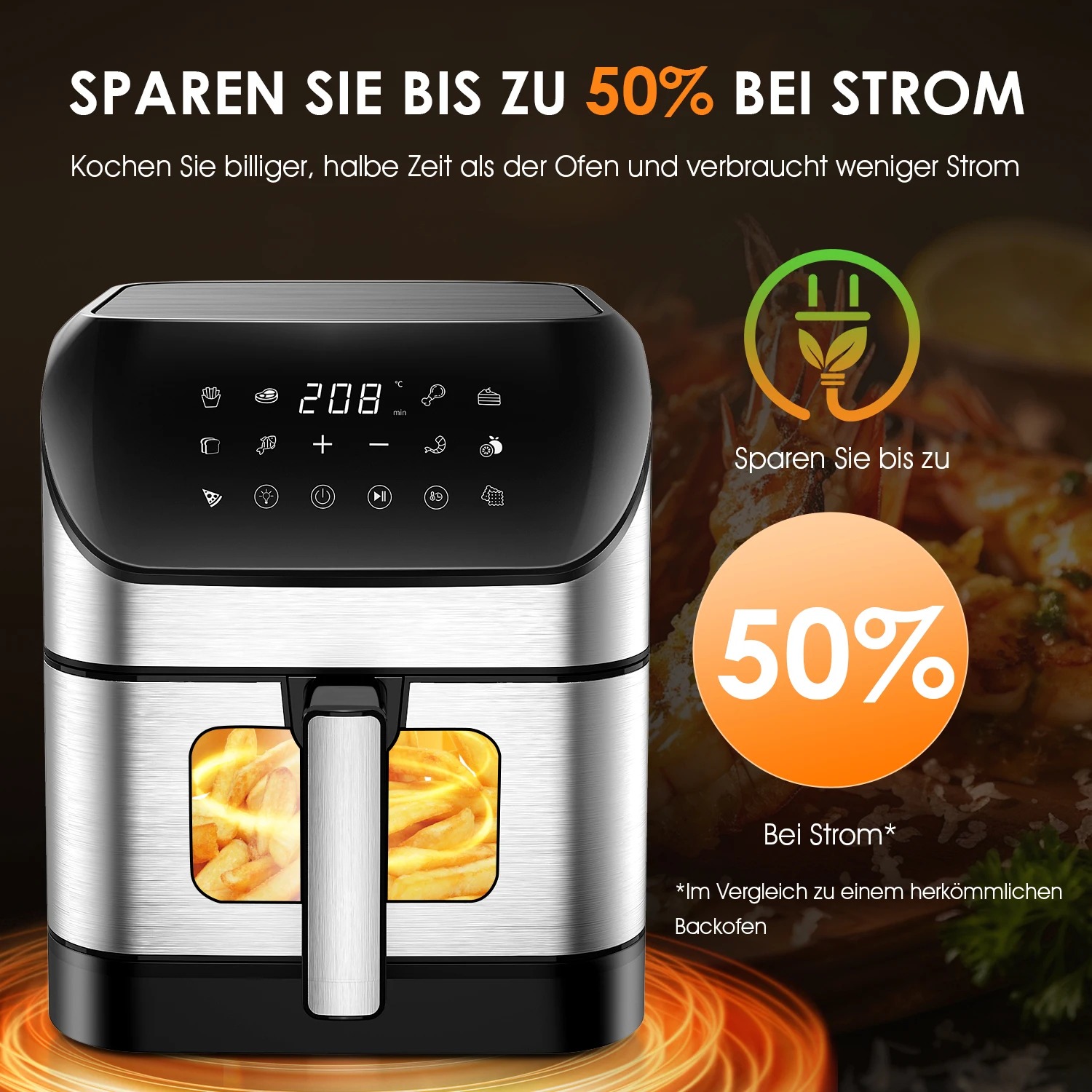Heißluftfritteuse 6 L | Air Fryer mit 10 Modi, Touch-Funktion & 60-Minuten-Timer 7 Heißluftfritteuse 6 L | Air Fryer mit 10 Modi, Touch-Funktion & 60-Minuten-Timer – Bild 7
