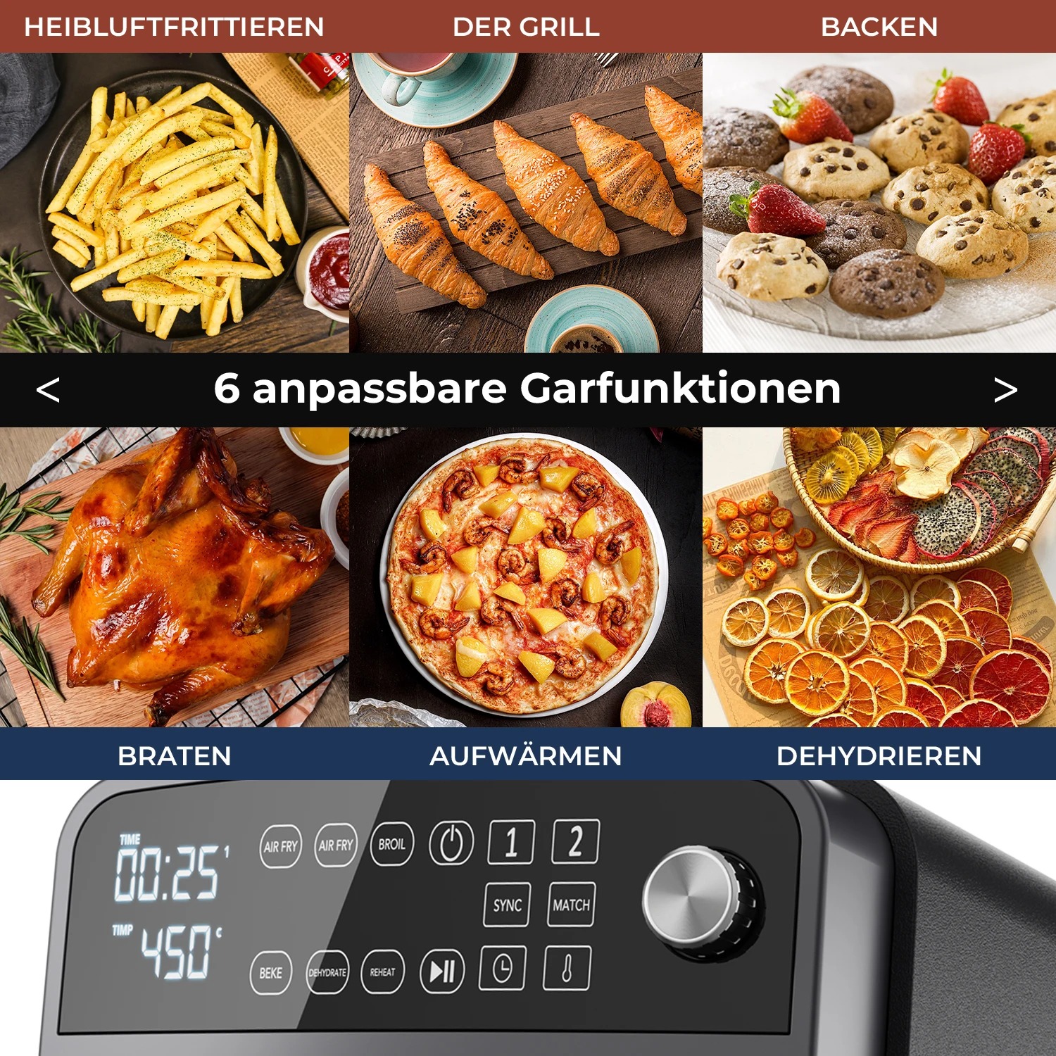 OYAJIA Heißluftfritteuse mit 2 Kammern | 10,8 L Air Fryer mit 2 Körben und 4 Kochstufen 3 OYAJIA Heißluftfritteuse mit 2 Kammern | 10,8 L Air Fryer mit 2 Körben und 4 Kochstufen – Bild 3