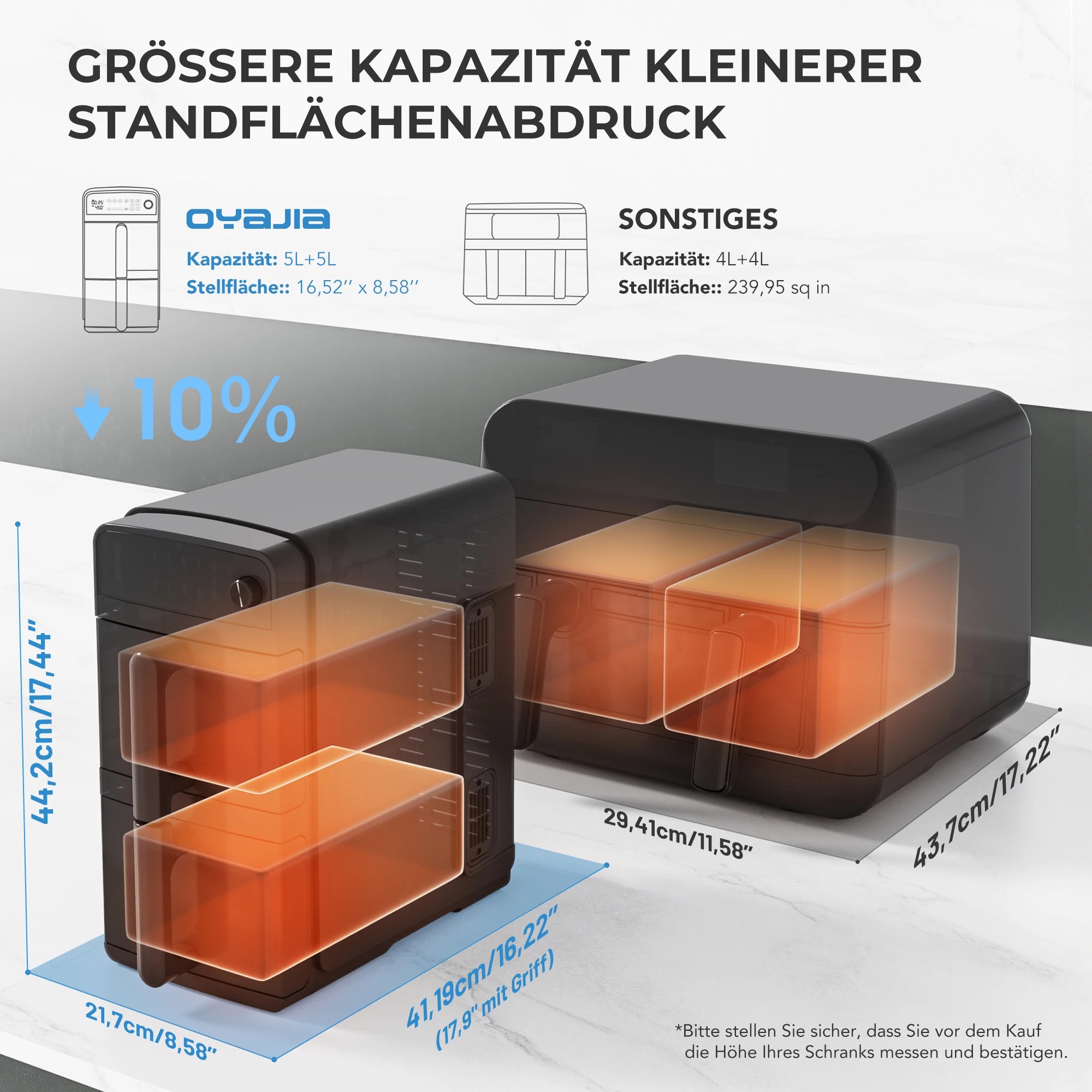 OYAJIA Heißluftfritteuse mit 2 Kammern | 10,8 L Air Fryer mit 2 Körben und 4 Kochstufen 5 OYAJIA Heißluftfritteuse mit 2 Kammern | 10,8 L Air Fryer mit 2 Körben und 4 Kochstufen – Bild 5