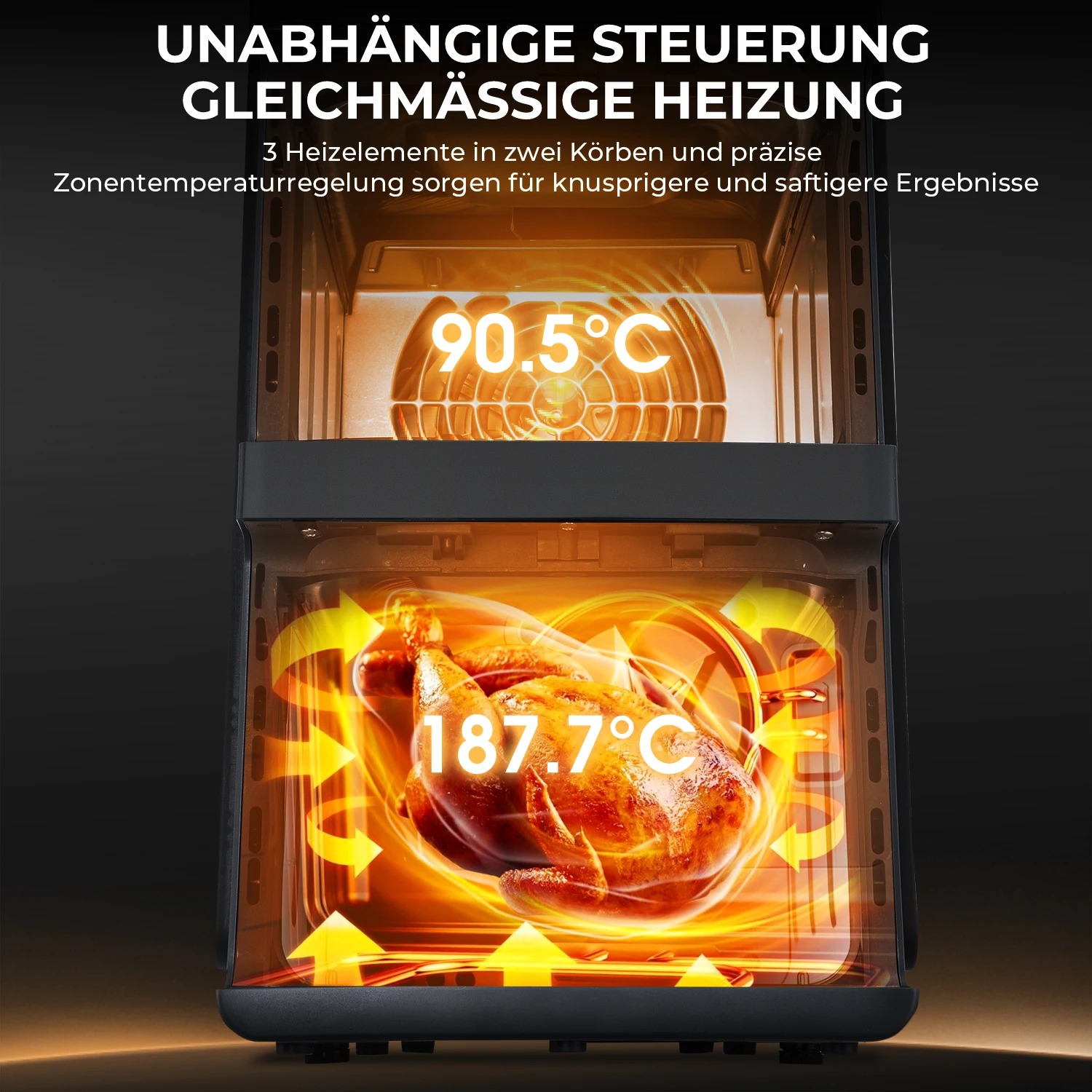 OYAJIA Heißluftfritteuse mit 2 Kammern | 10,8 L Air Fryer mit 2 Körben und 4 Kochstufen 7 OYAJIA Heißluftfritteuse mit 2 Kammern | 10,8 L Air Fryer mit 2 Körben und 4 Kochstufen – Bild 7